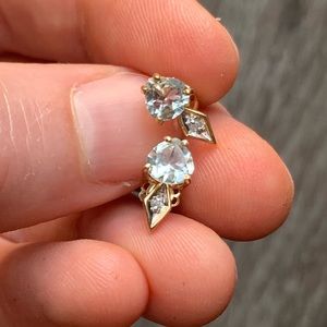 Dainty 10k yellow gold aquamarine diamond earrings